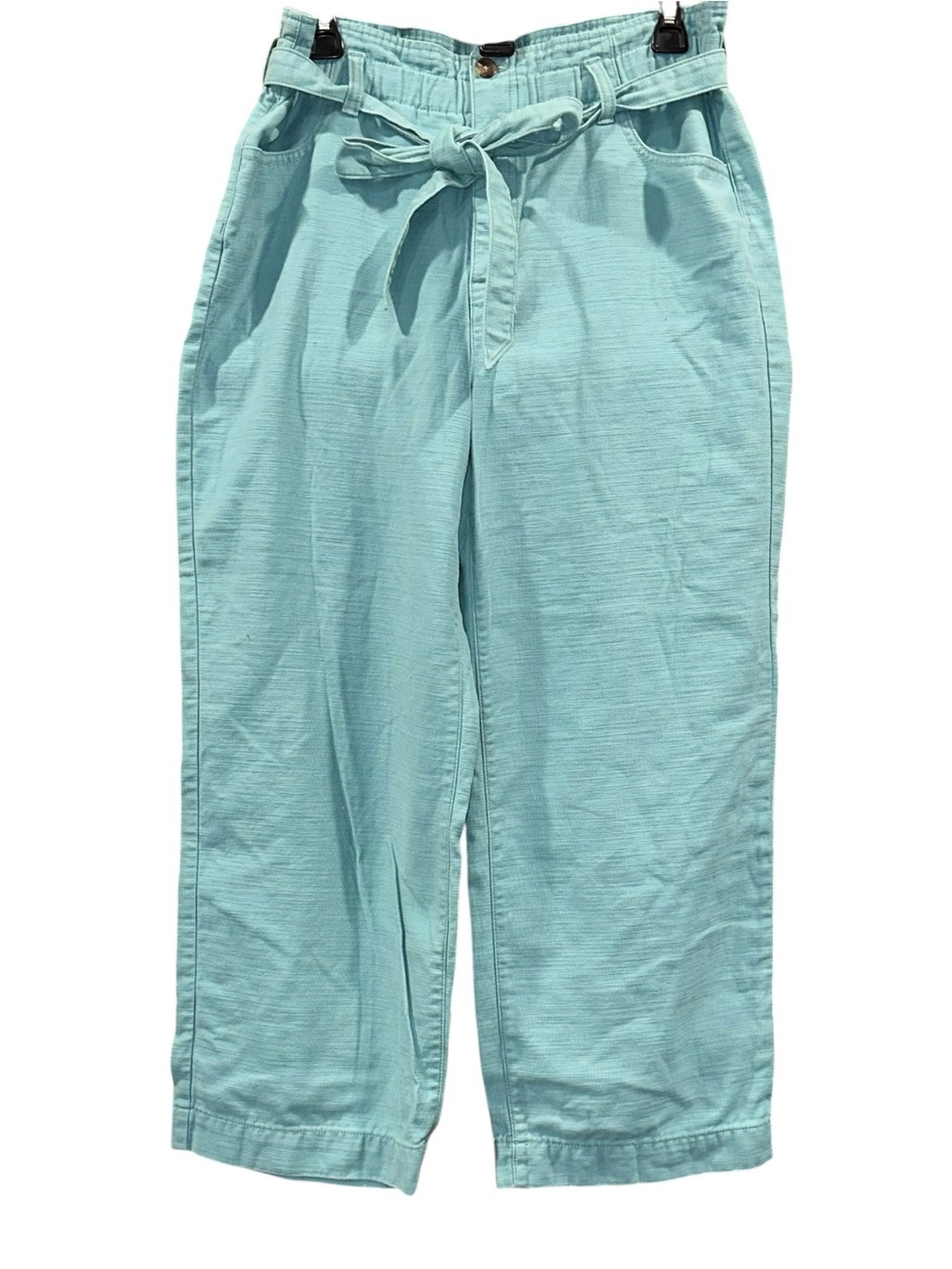 J.Crew Factory Paperbag Waist Wide Leg Crop Pants Blue Green Size 10 Cotton Belt